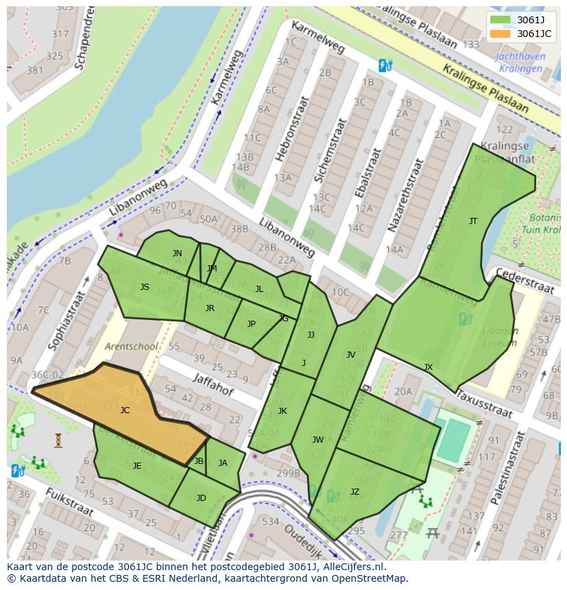 Afbeelding van het postcodegebied 3061 JC op de kaart.