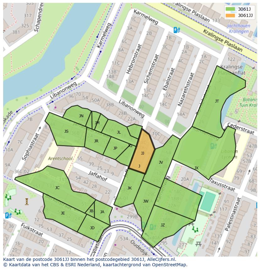 Afbeelding van het postcodegebied 3061 JJ op de kaart.