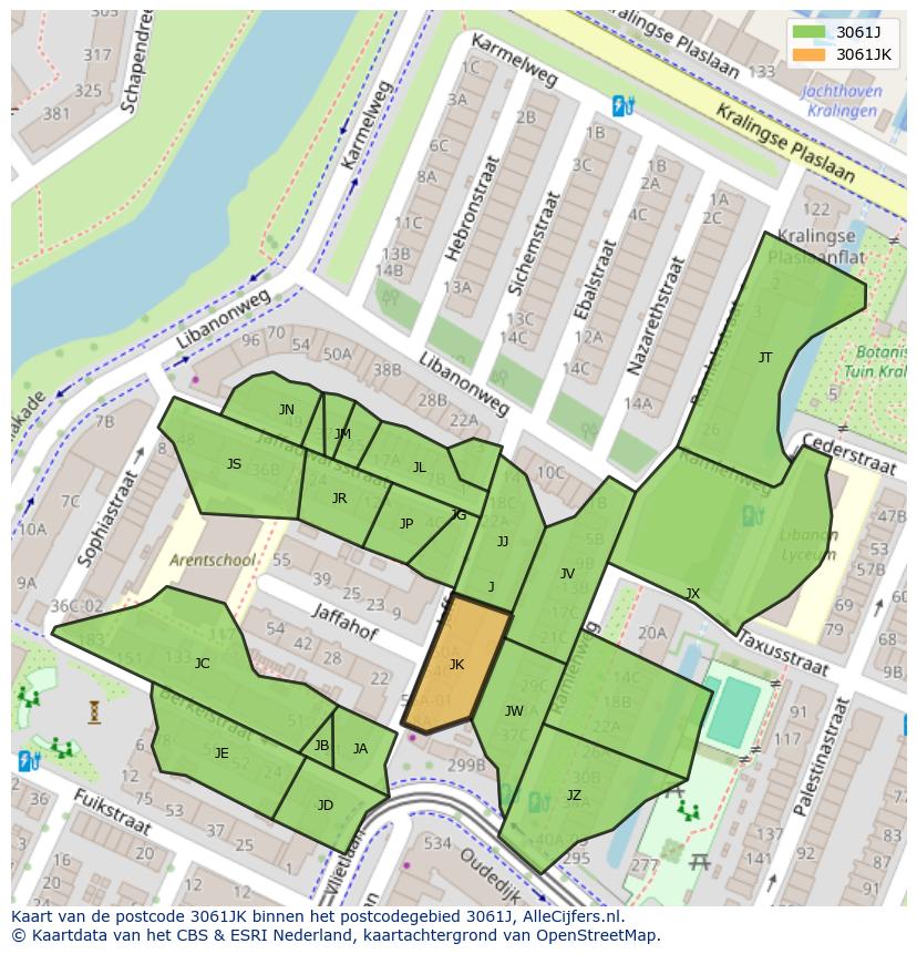 Afbeelding van het postcodegebied 3061 JK op de kaart.