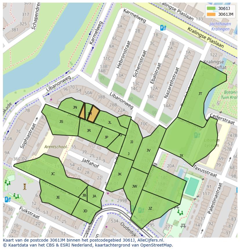 Afbeelding van het postcodegebied 3061 JM op de kaart.