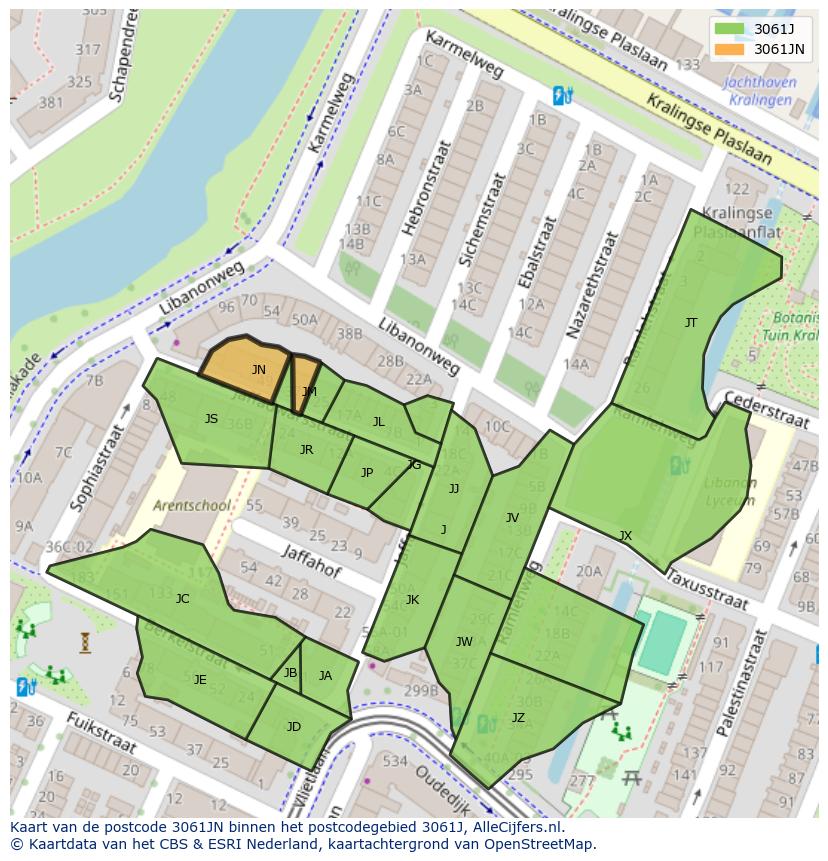 Afbeelding van het postcodegebied 3061 JN op de kaart.