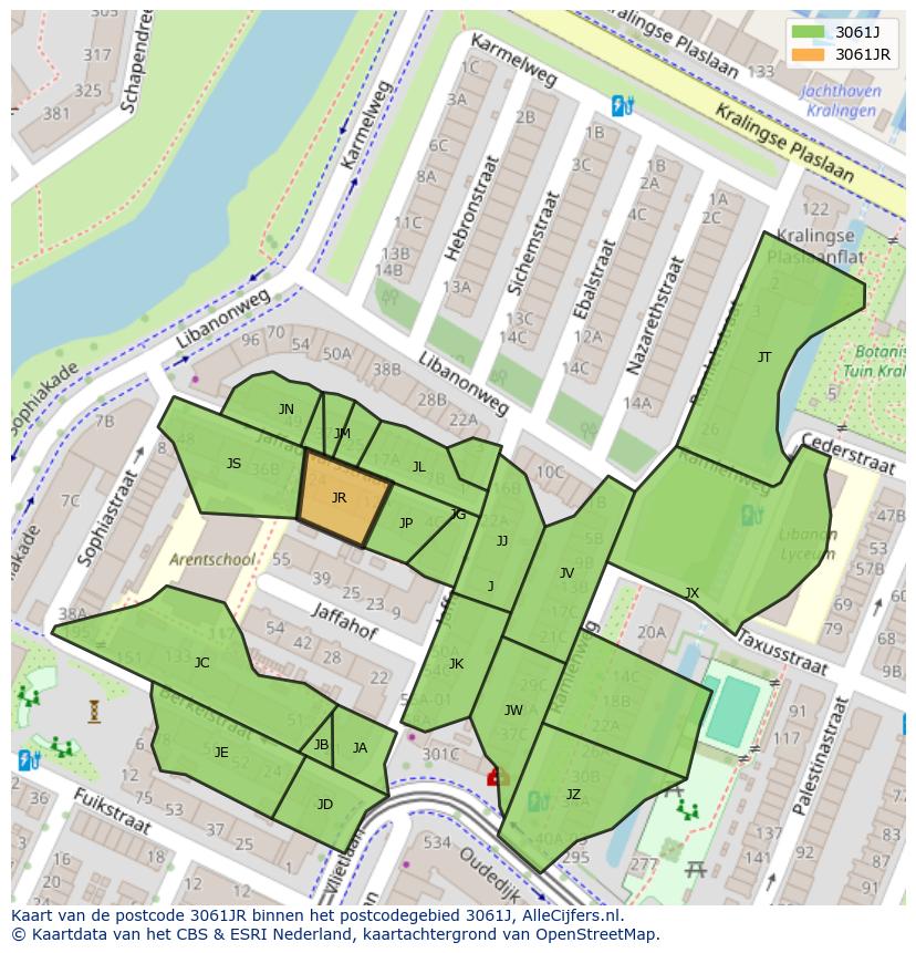 Afbeelding van het postcodegebied 3061 JR op de kaart.