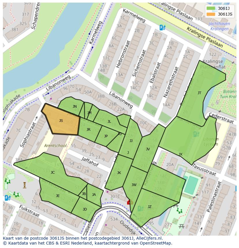 Afbeelding van het postcodegebied 3061 JS op de kaart.