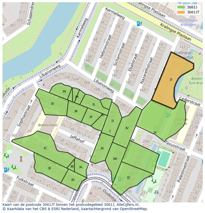Afbeelding van het postcodegebied 3061 JT op de kaart.