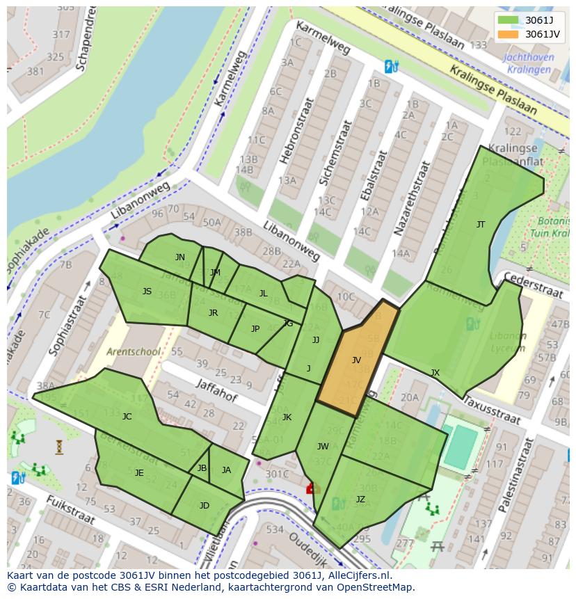 Afbeelding van het postcodegebied 3061 JV op de kaart.