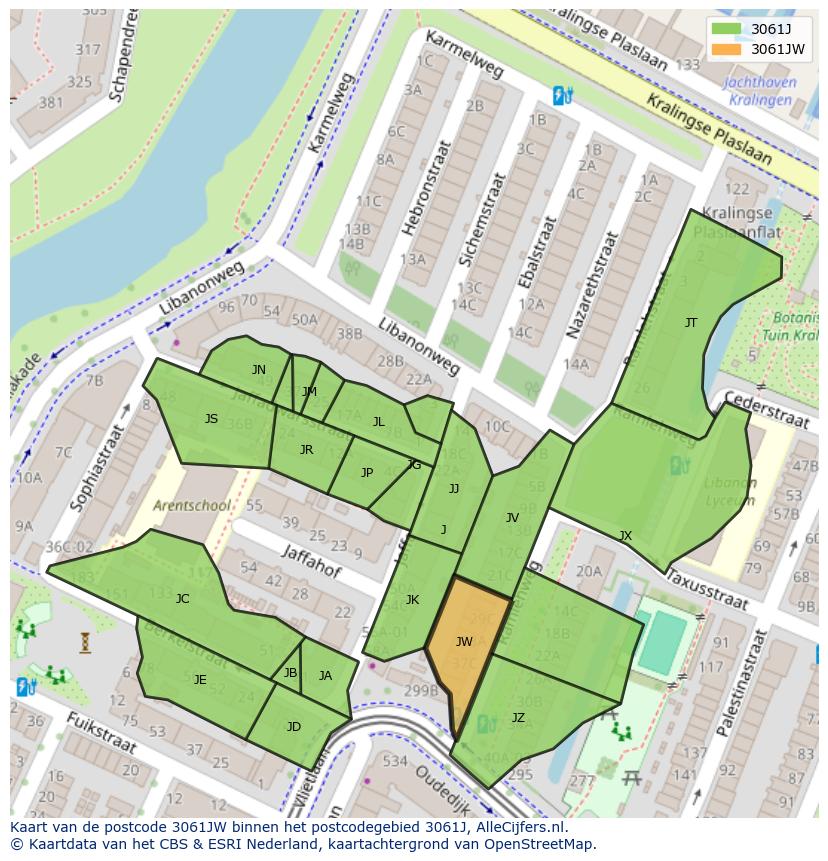 Afbeelding van het postcodegebied 3061 JW op de kaart.