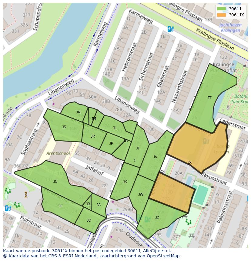 Afbeelding van het postcodegebied 3061 JX op de kaart.