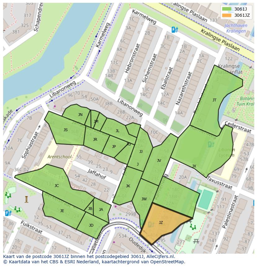 Afbeelding van het postcodegebied 3061 JZ op de kaart.