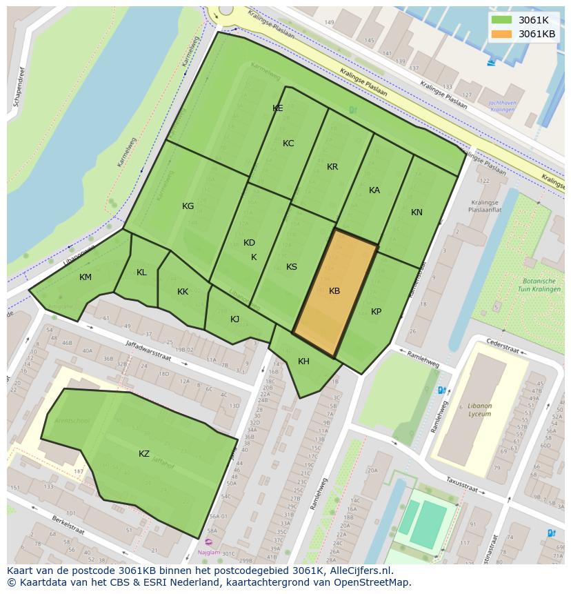 Afbeelding van het postcodegebied 3061 KB op de kaart.
