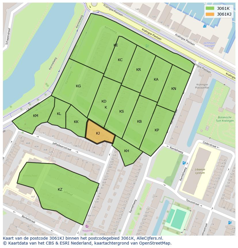 Afbeelding van het postcodegebied 3061 KJ op de kaart.
