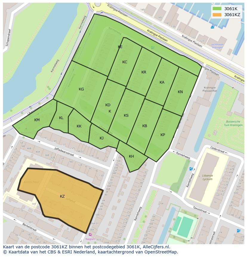 Afbeelding van het postcodegebied 3061 KZ op de kaart.