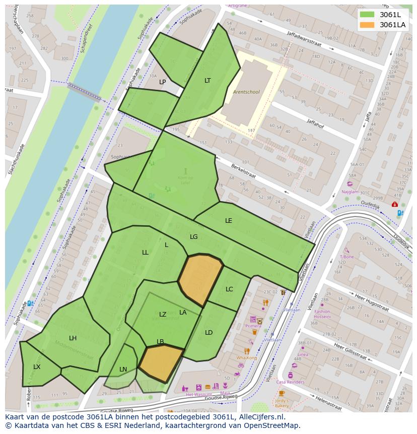 Afbeelding van het postcodegebied 3061 LA op de kaart.