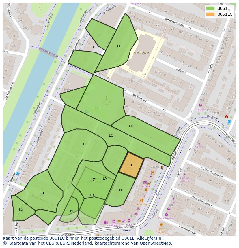 Afbeelding van het postcodegebied 3061 LC op de kaart.