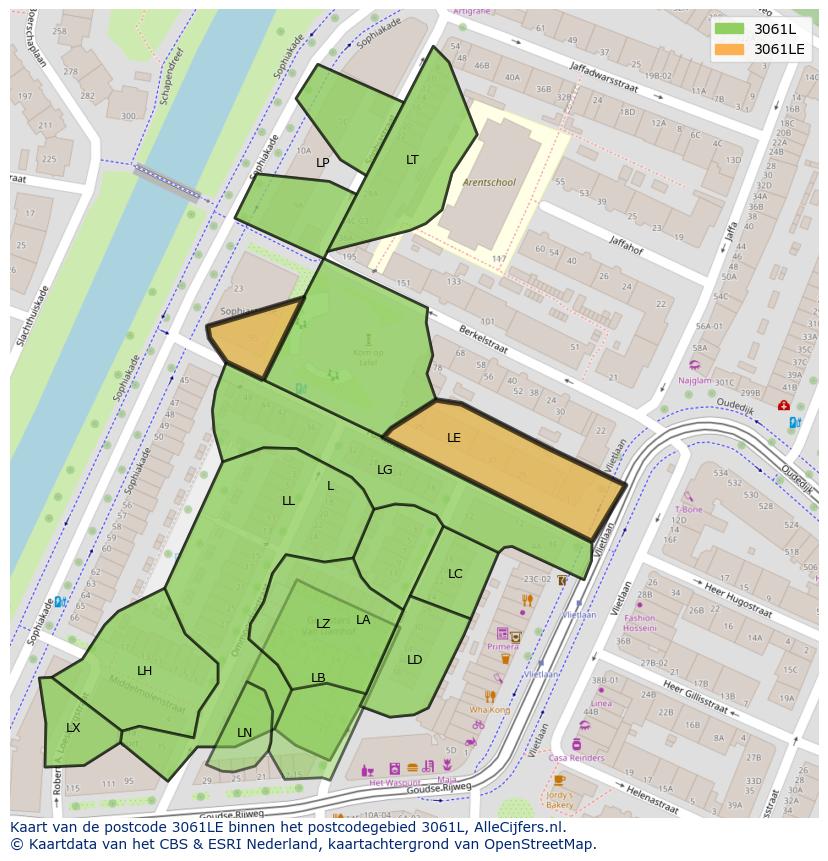 Afbeelding van het postcodegebied 3061 LE op de kaart.