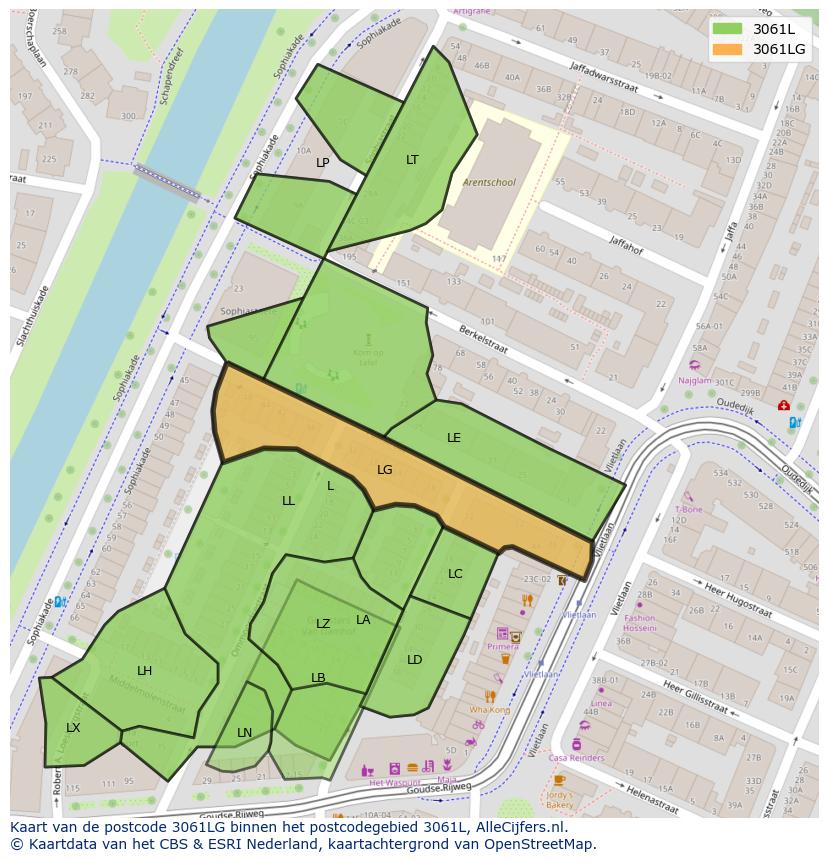 Afbeelding van het postcodegebied 3061 LG op de kaart.