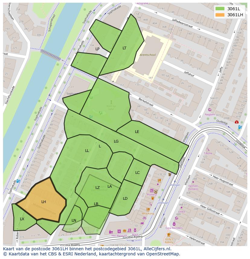 Afbeelding van het postcodegebied 3061 LH op de kaart.