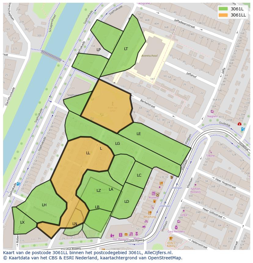 Afbeelding van het postcodegebied 3061 LL op de kaart.