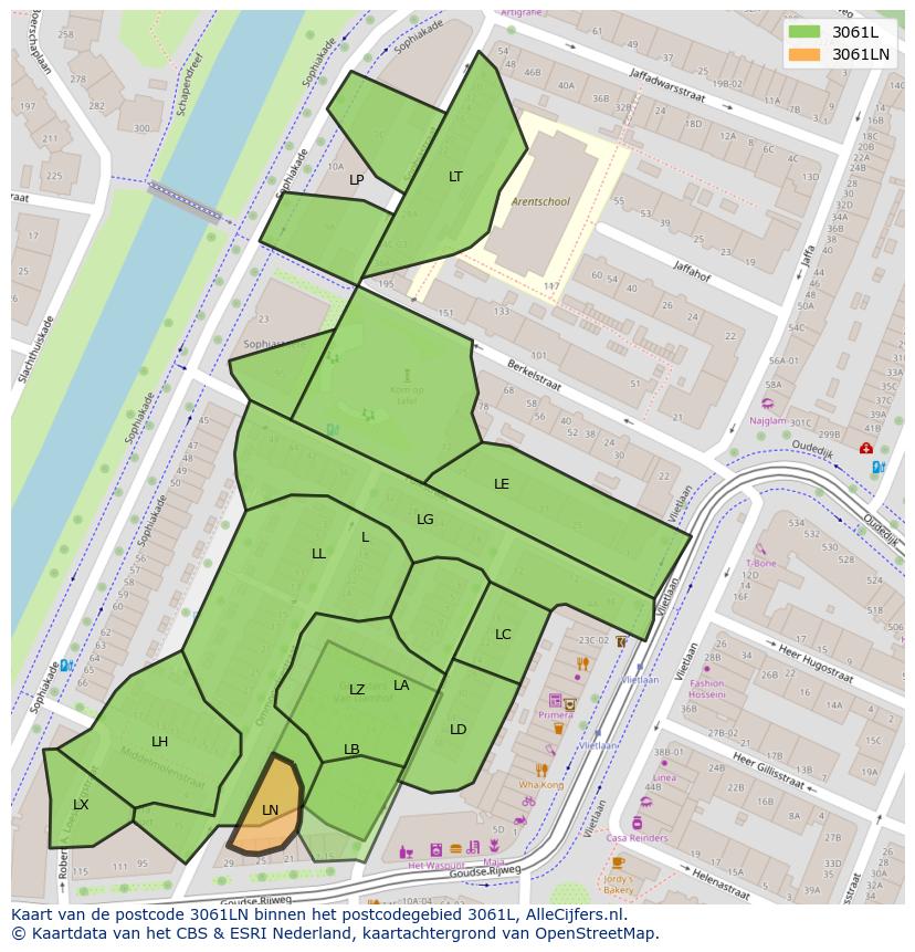 Afbeelding van het postcodegebied 3061 LN op de kaart.