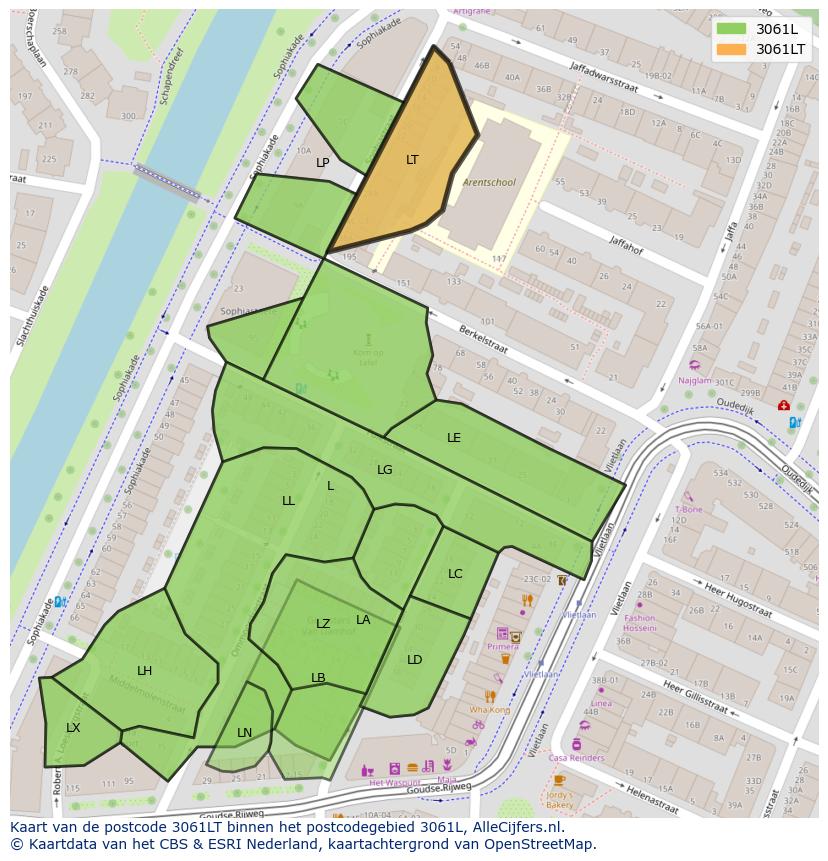 Afbeelding van het postcodegebied 3061 LT op de kaart.
