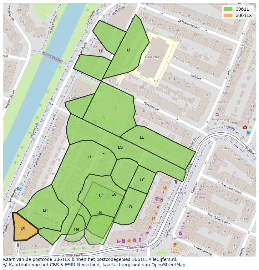 Afbeelding van het postcodegebied 3061 LX op de kaart.