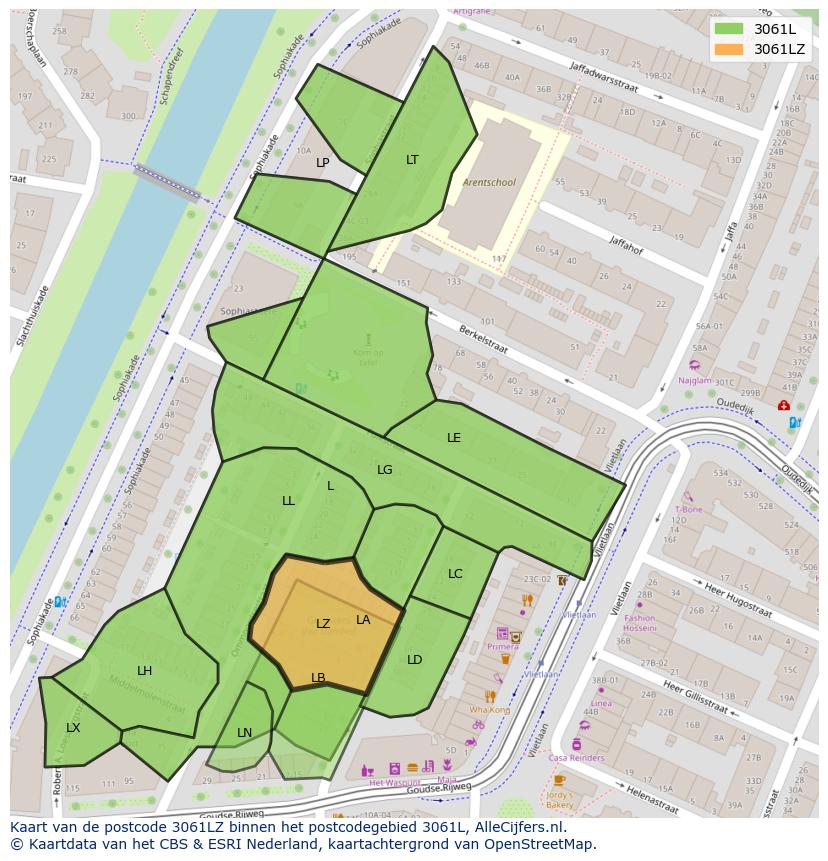 Afbeelding van het postcodegebied 3061 LZ op de kaart.
