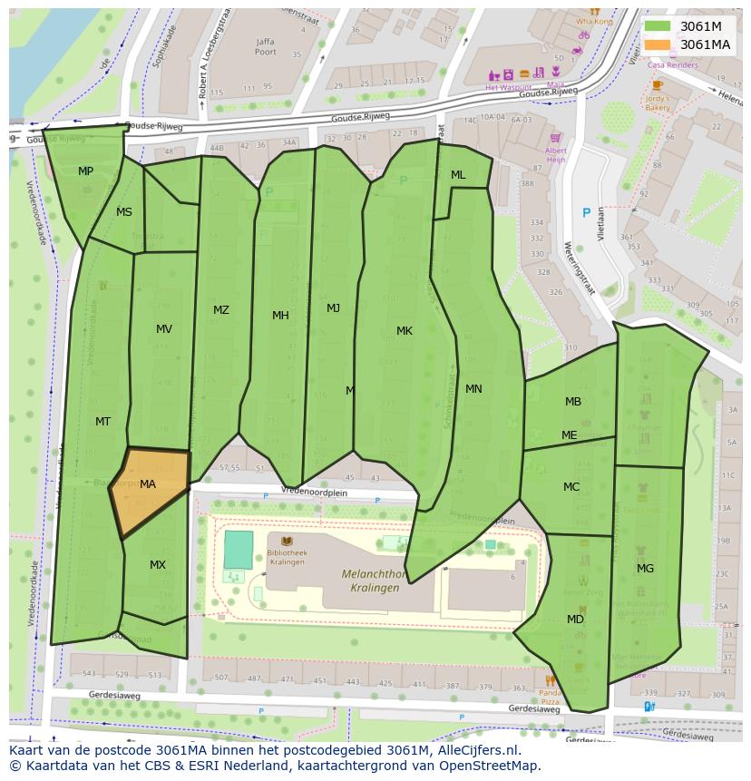 Afbeelding van het postcodegebied 3061 MA op de kaart.