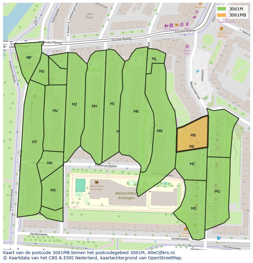 Afbeelding van het postcodegebied 3061 MB op de kaart.