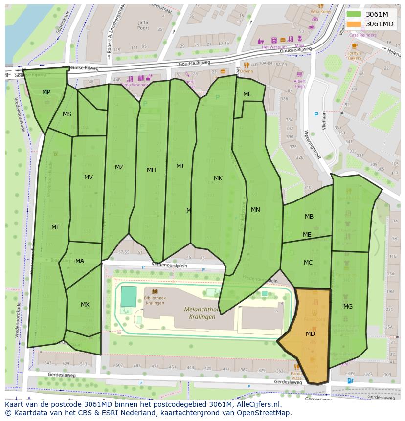 Afbeelding van het postcodegebied 3061 MD op de kaart.