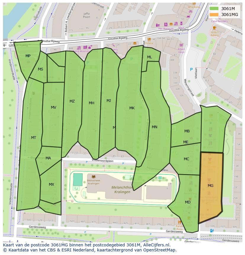 Afbeelding van het postcodegebied 3061 MG op de kaart.