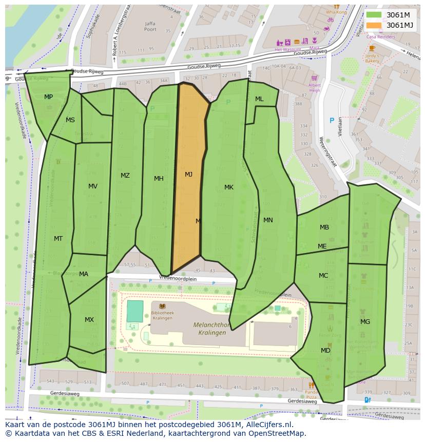 Afbeelding van het postcodegebied 3061 MJ op de kaart.