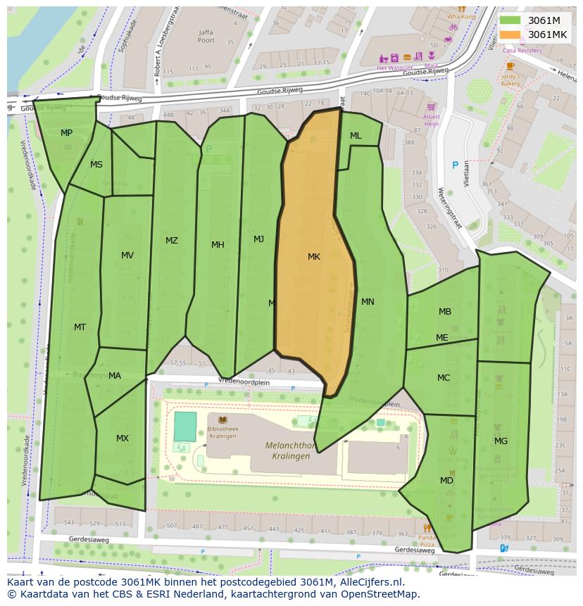 Afbeelding van het postcodegebied 3061 MK op de kaart.