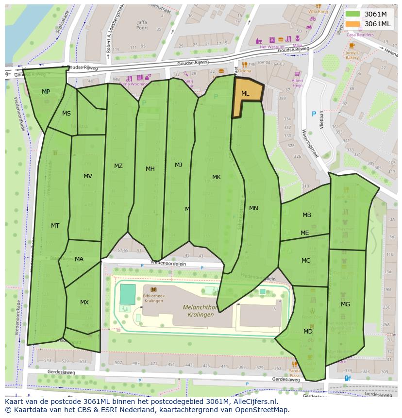 Afbeelding van het postcodegebied 3061 ML op de kaart.