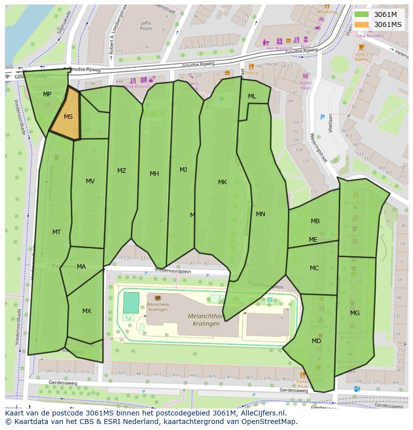 Afbeelding van het postcodegebied 3061 MS op de kaart.