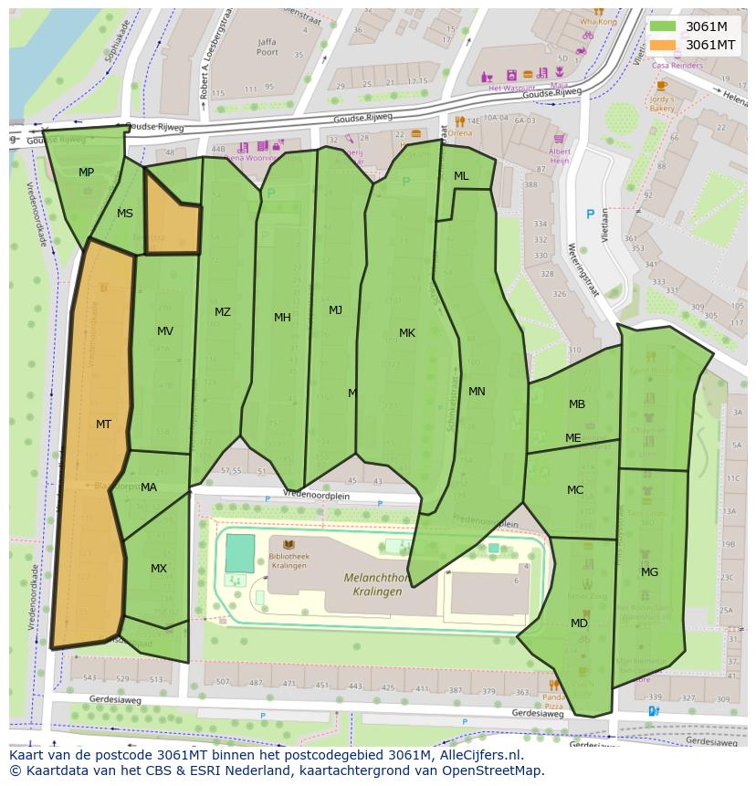 Afbeelding van het postcodegebied 3061 MT op de kaart.