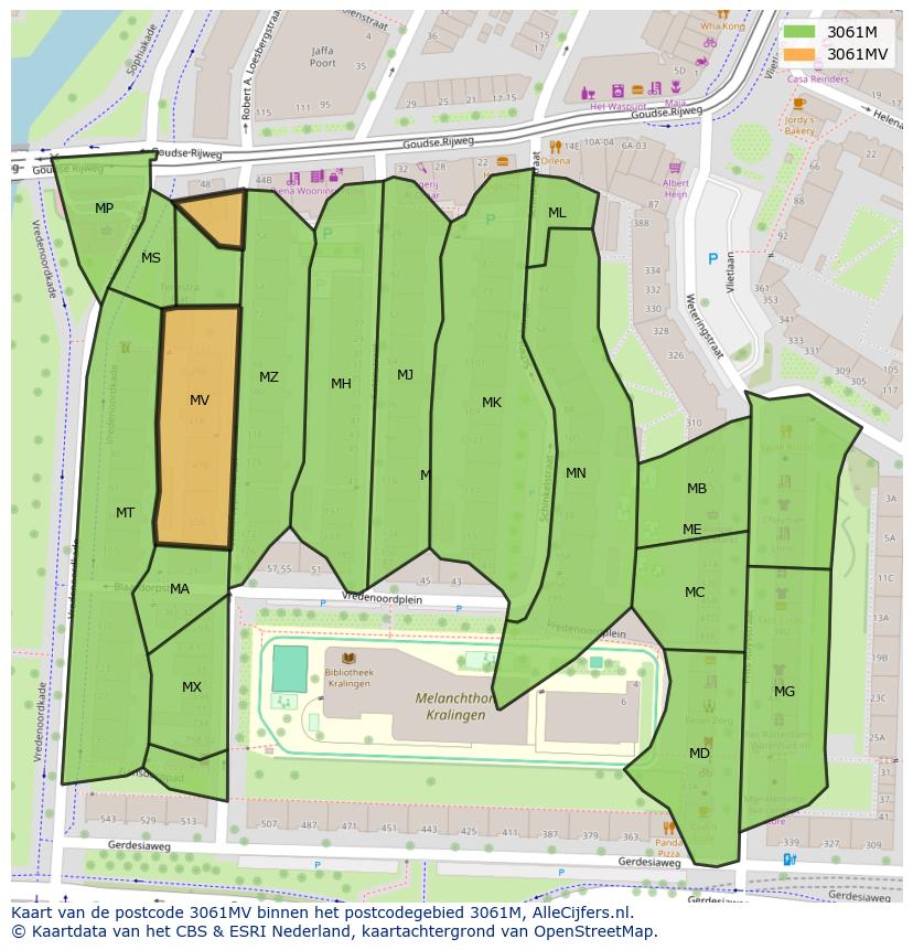 Afbeelding van het postcodegebied 3061 MV op de kaart.