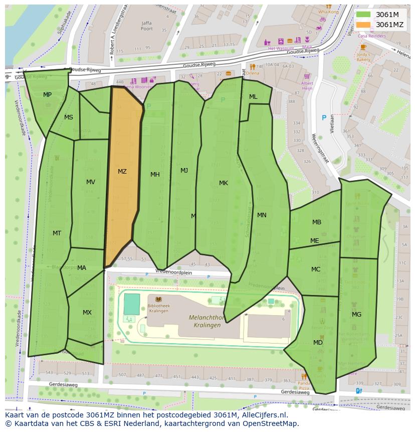 Afbeelding van het postcodegebied 3061 MZ op de kaart.