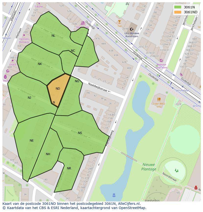 Afbeelding van het postcodegebied 3061 ND op de kaart.