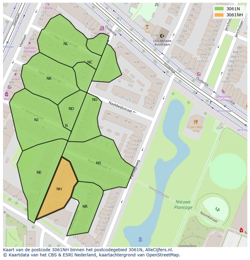 Afbeelding van het postcodegebied 3061 NH op de kaart.
