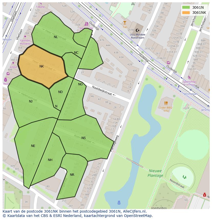 Afbeelding van het postcodegebied 3061 NK op de kaart.