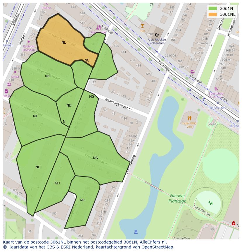 Afbeelding van het postcodegebied 3061 NL op de kaart.