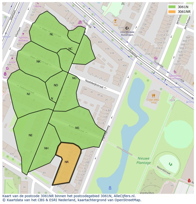 Afbeelding van het postcodegebied 3061 NR op de kaart.