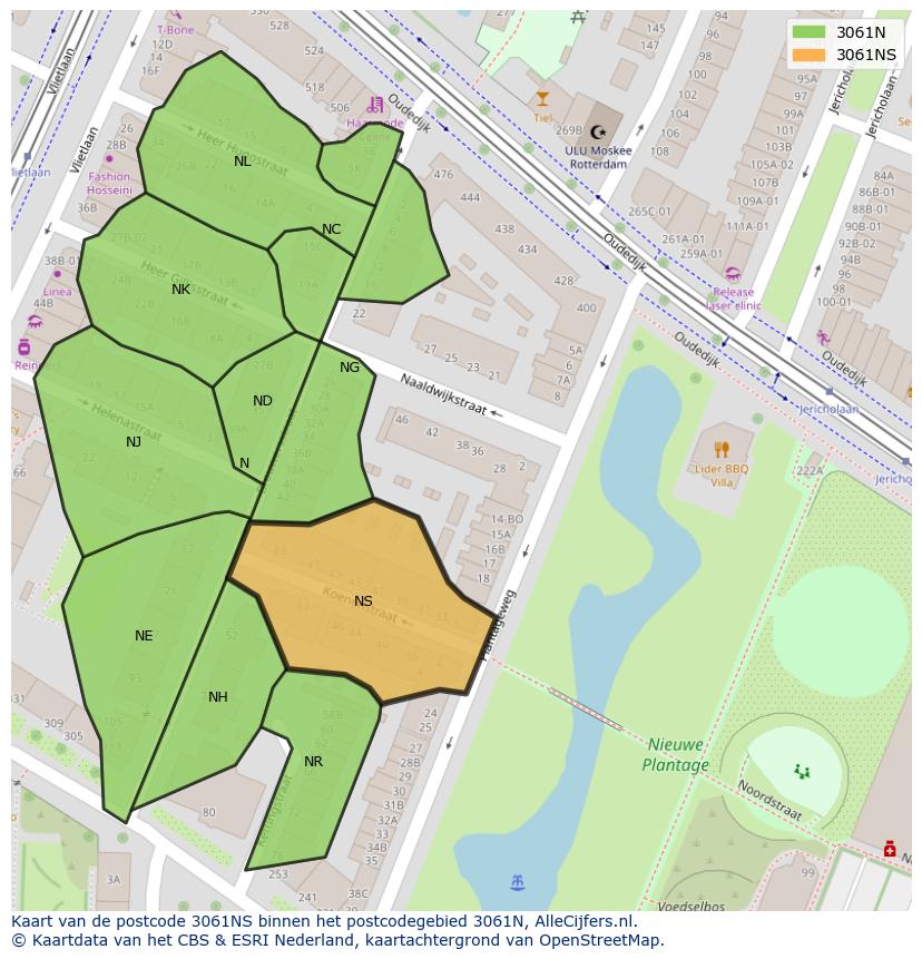 Afbeelding van het postcodegebied 3061 NS op de kaart.