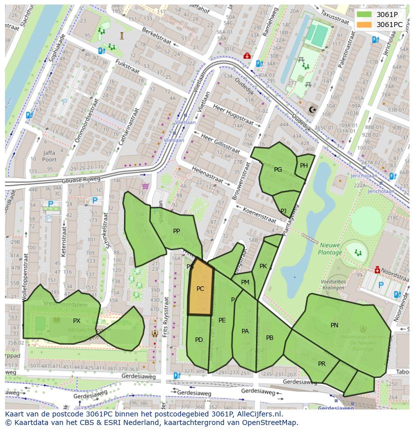 Afbeelding van het postcodegebied 3061 PC op de kaart.