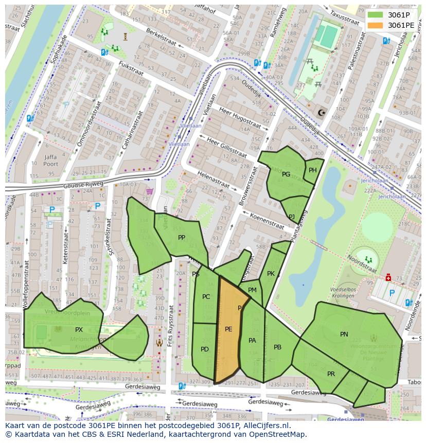 Afbeelding van het postcodegebied 3061 PE op de kaart.