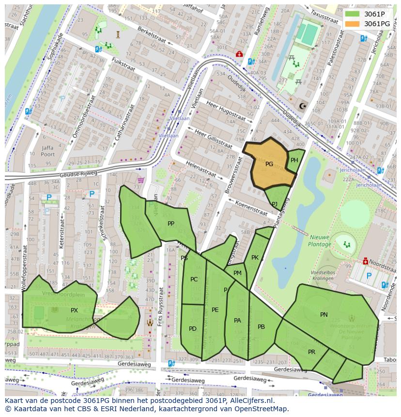 Afbeelding van het postcodegebied 3061 PG op de kaart.