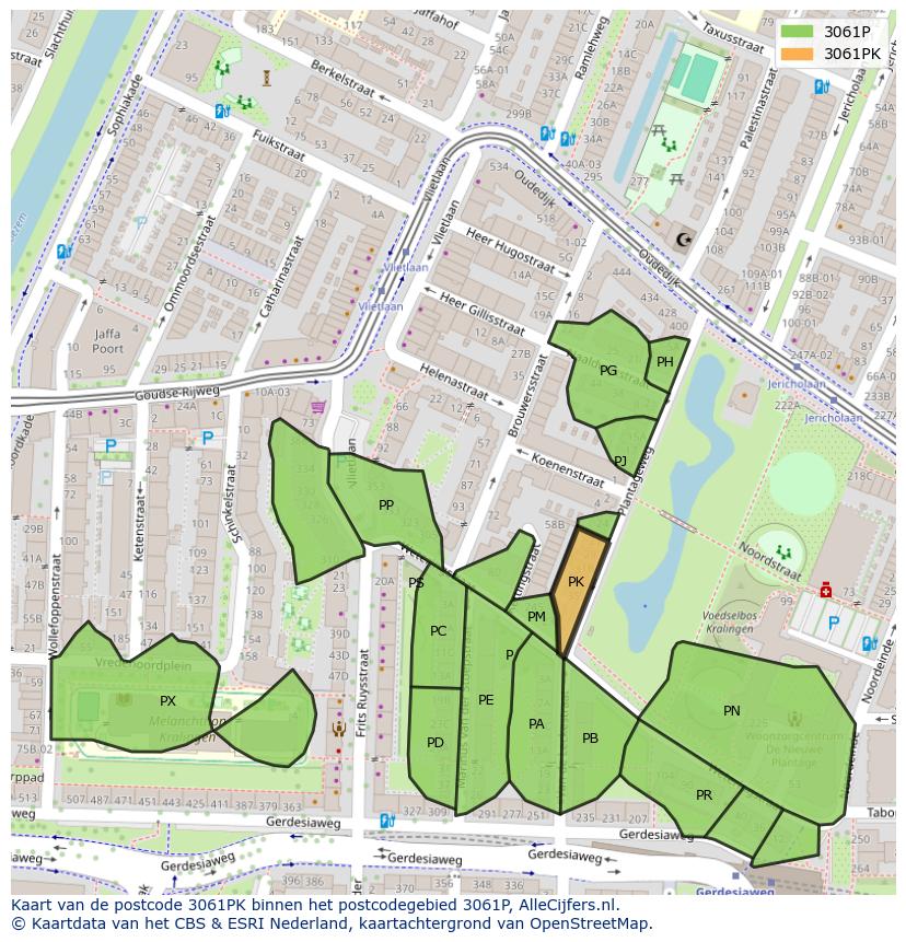 Afbeelding van het postcodegebied 3061 PK op de kaart.