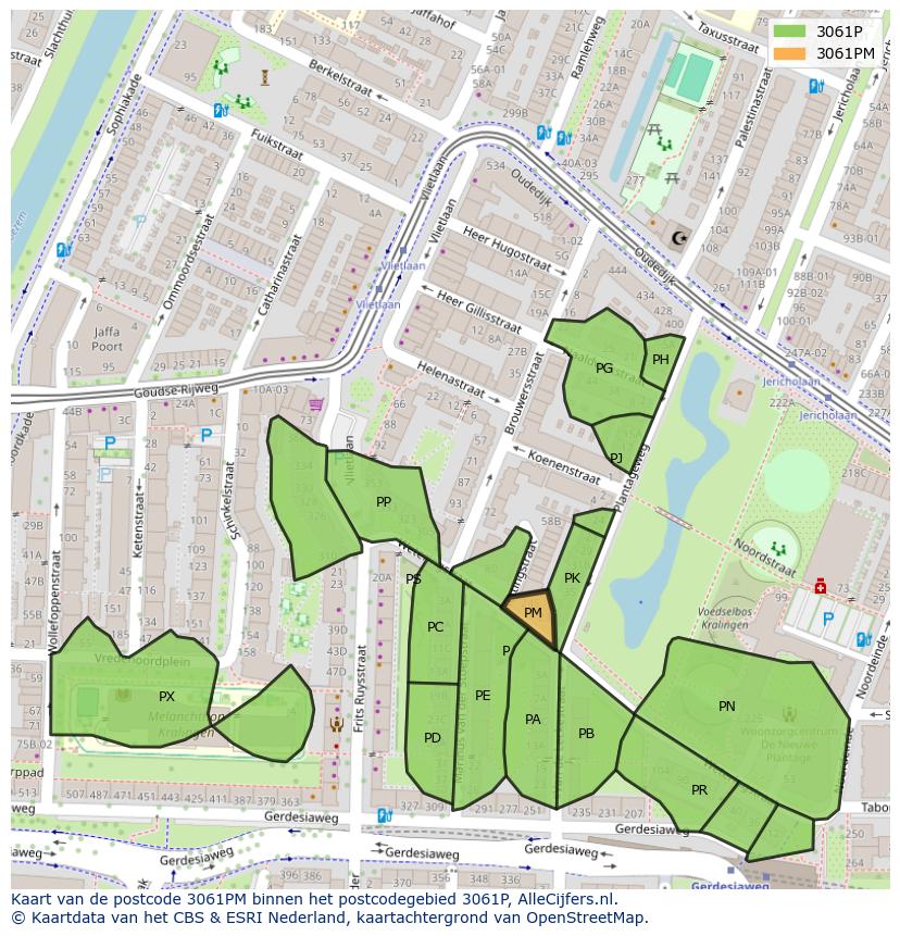 Afbeelding van het postcodegebied 3061 PM op de kaart.