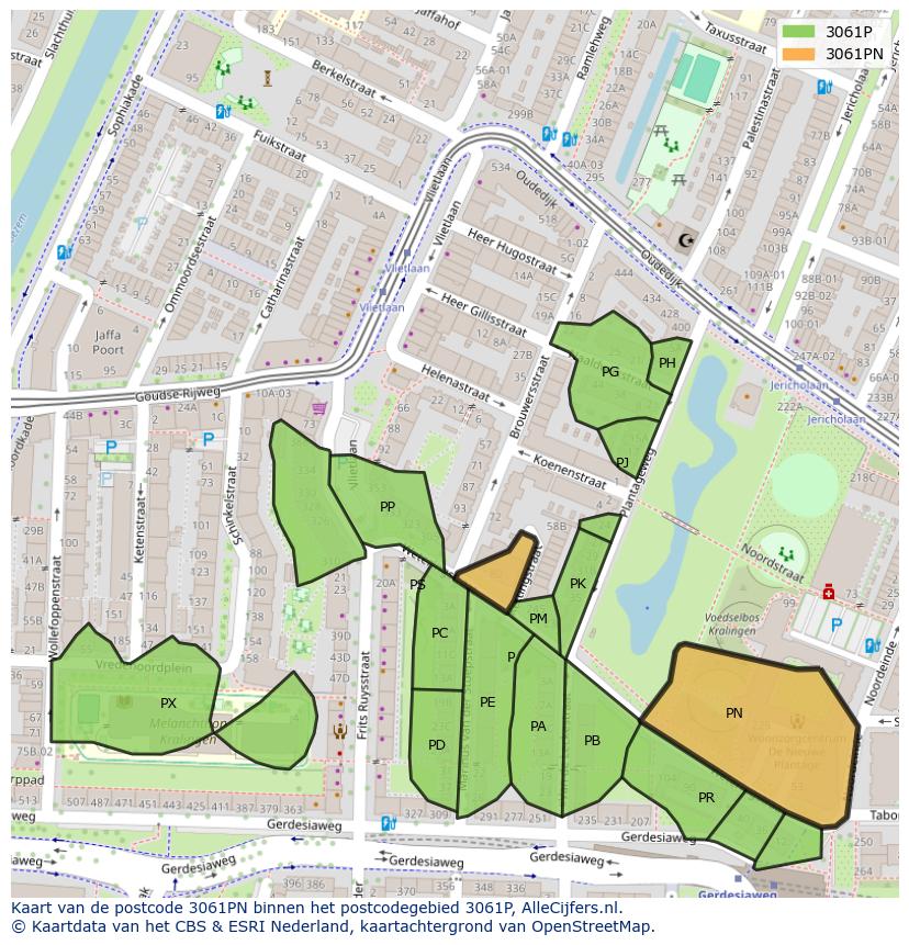 Afbeelding van het postcodegebied 3061 PN op de kaart.