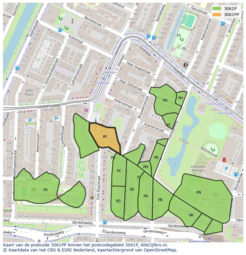 Afbeelding van het postcodegebied 3061 PP op de kaart.