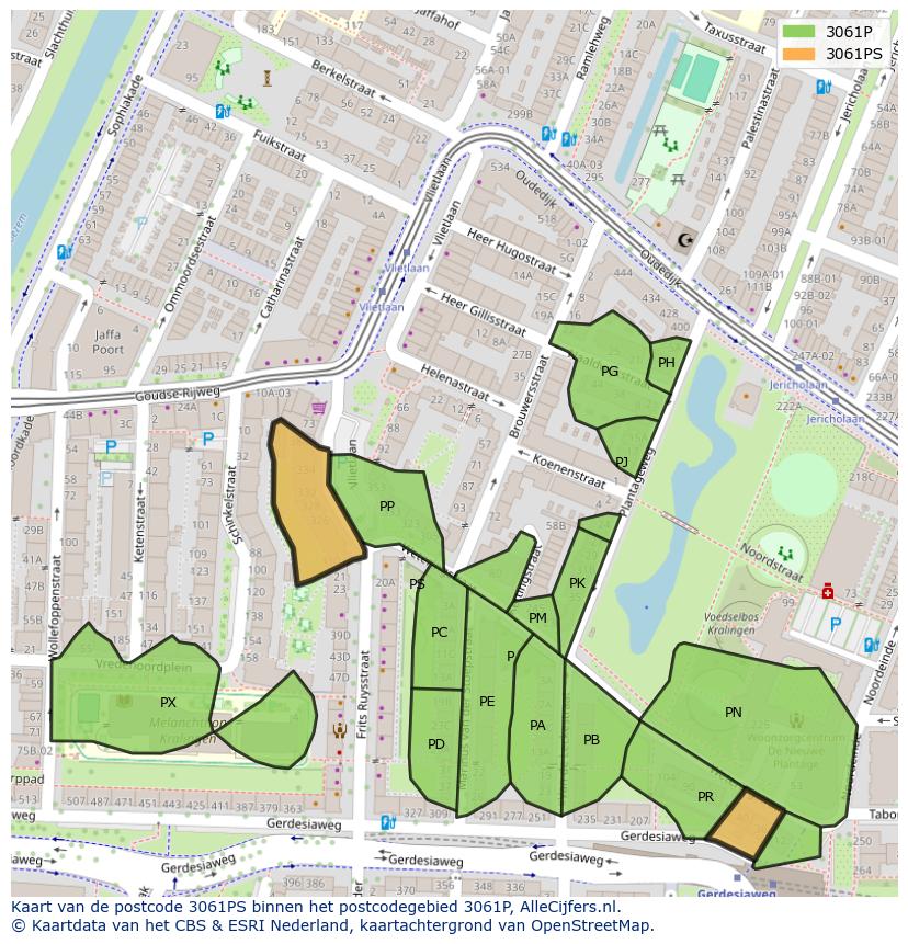 Afbeelding van het postcodegebied 3061 PS op de kaart.
